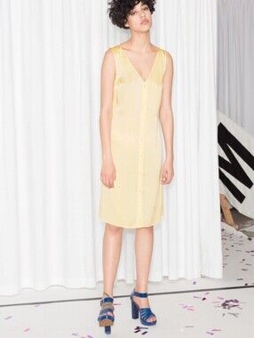 & Other Stories Rachel Antonoff Midi Silk Dress Button Front Size 8 Yellow